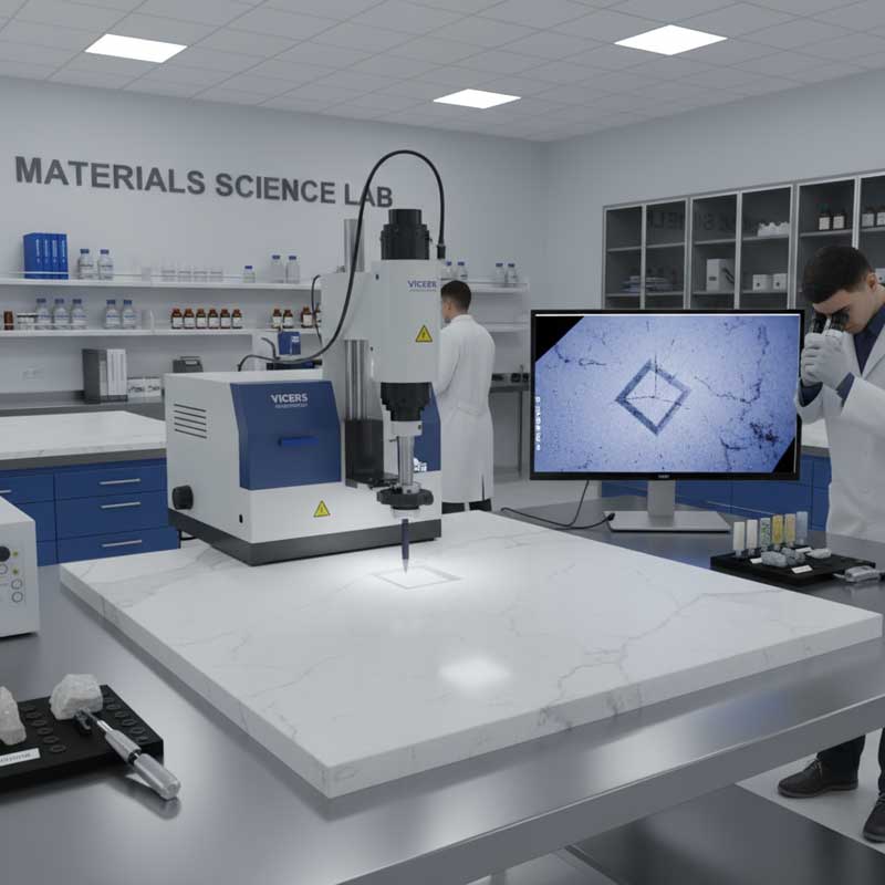Sample QC report: inspector photographing slabs with caliper measurements